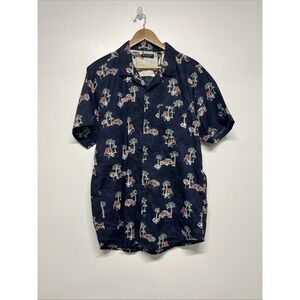 Brave Soul Shirt Mens XL Blue Hawaiian Palm Tress‎ Short Sleeve Button Up Cotton